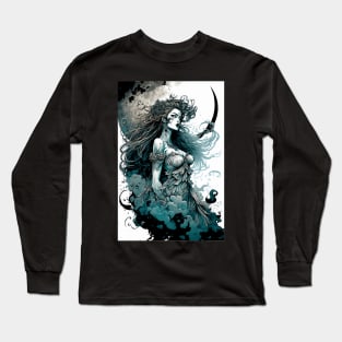 Fierce Moon Goddess Illustration Long Sleeve T-Shirt